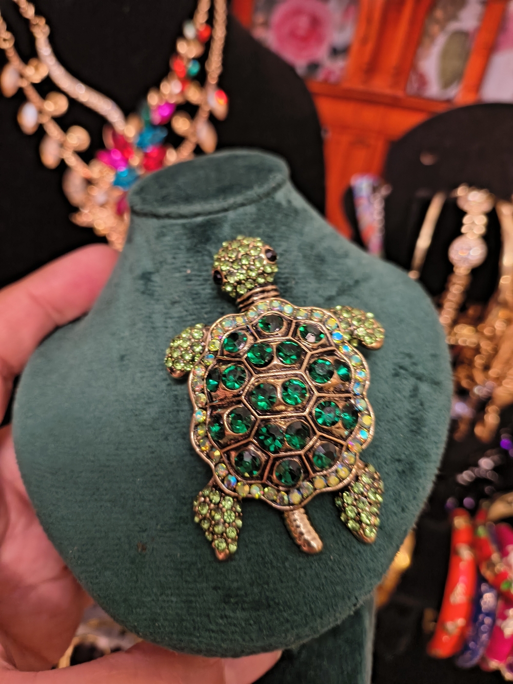 Green Crystal Turtle Brooch Moving Parts 💕🥰